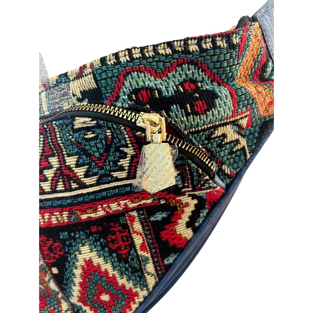 Multicolor Woven Tapestry Crossbody Bag with Gold Accent